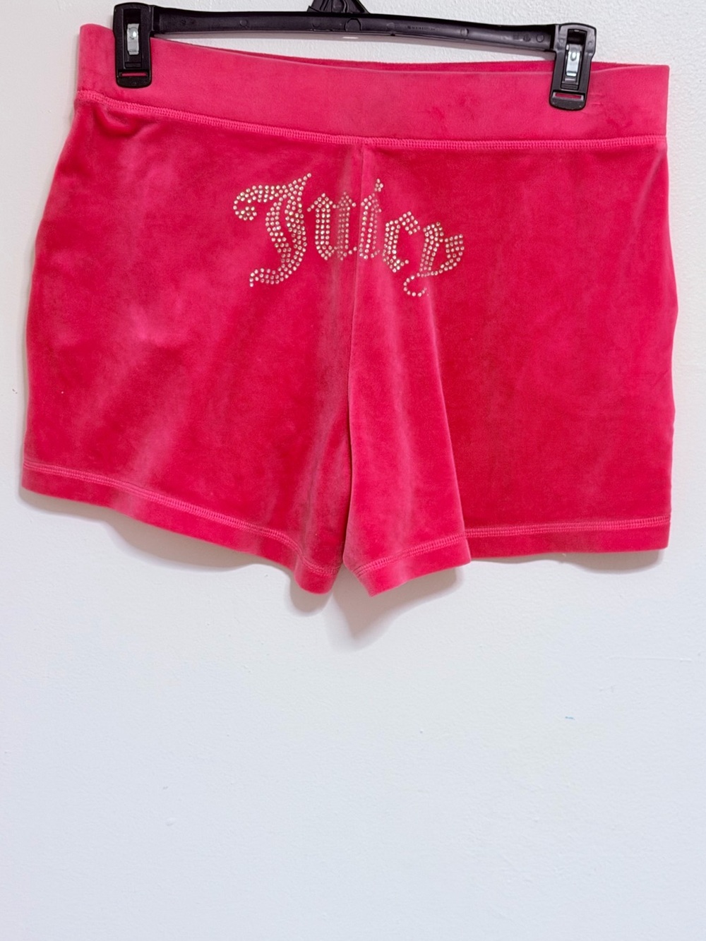 Juicy Couture' Pink Velour Shorts with Logo Rhinestones large